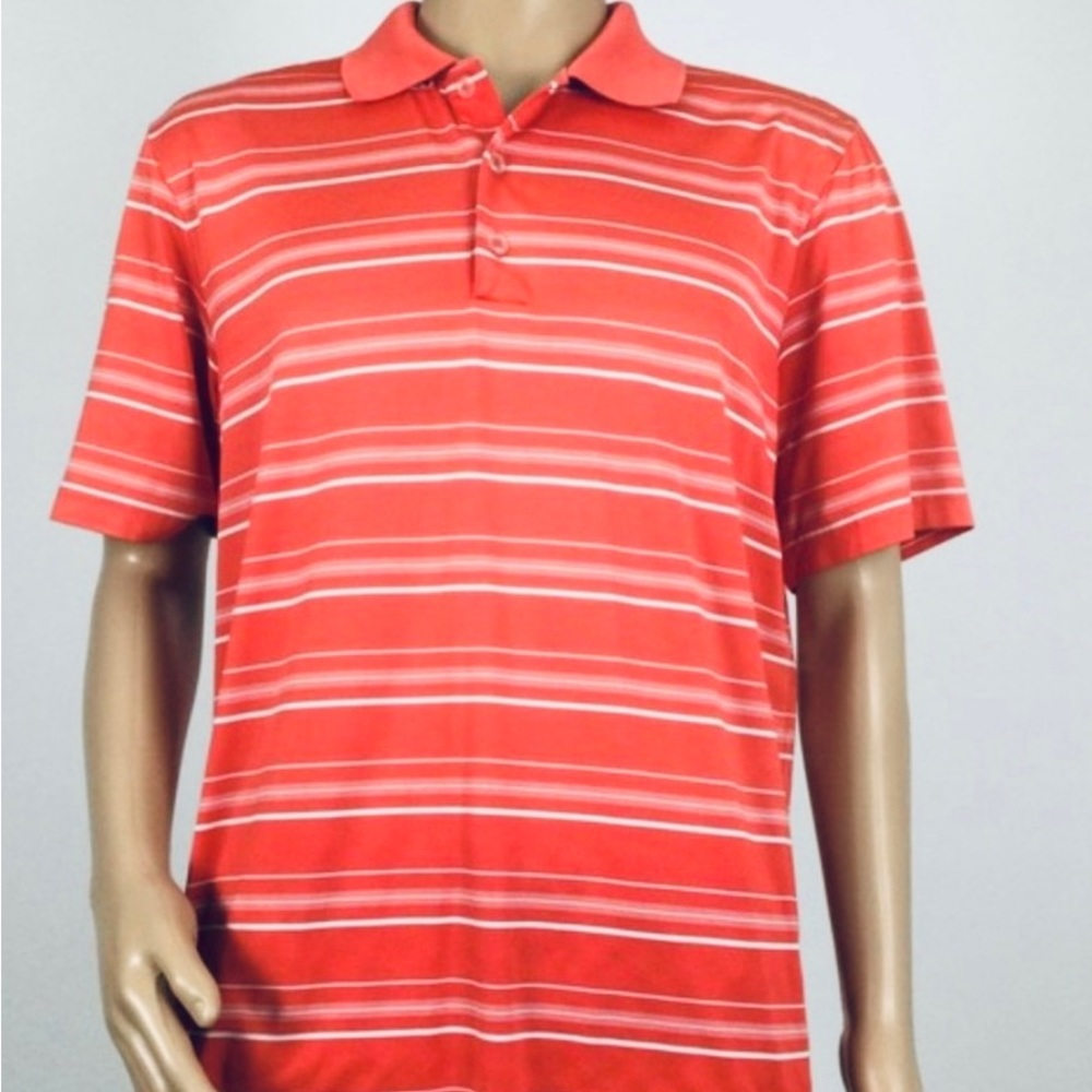 Adidas Puremotion Golf Polo Shirt Orange White Striped Short Sleeve Men's S
